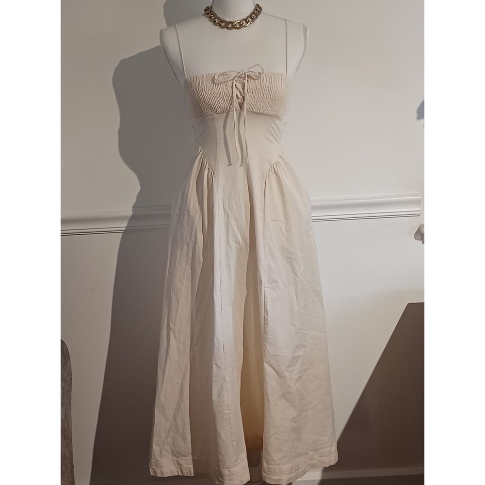 Free People Cream Smocked Bust Midi Sundress